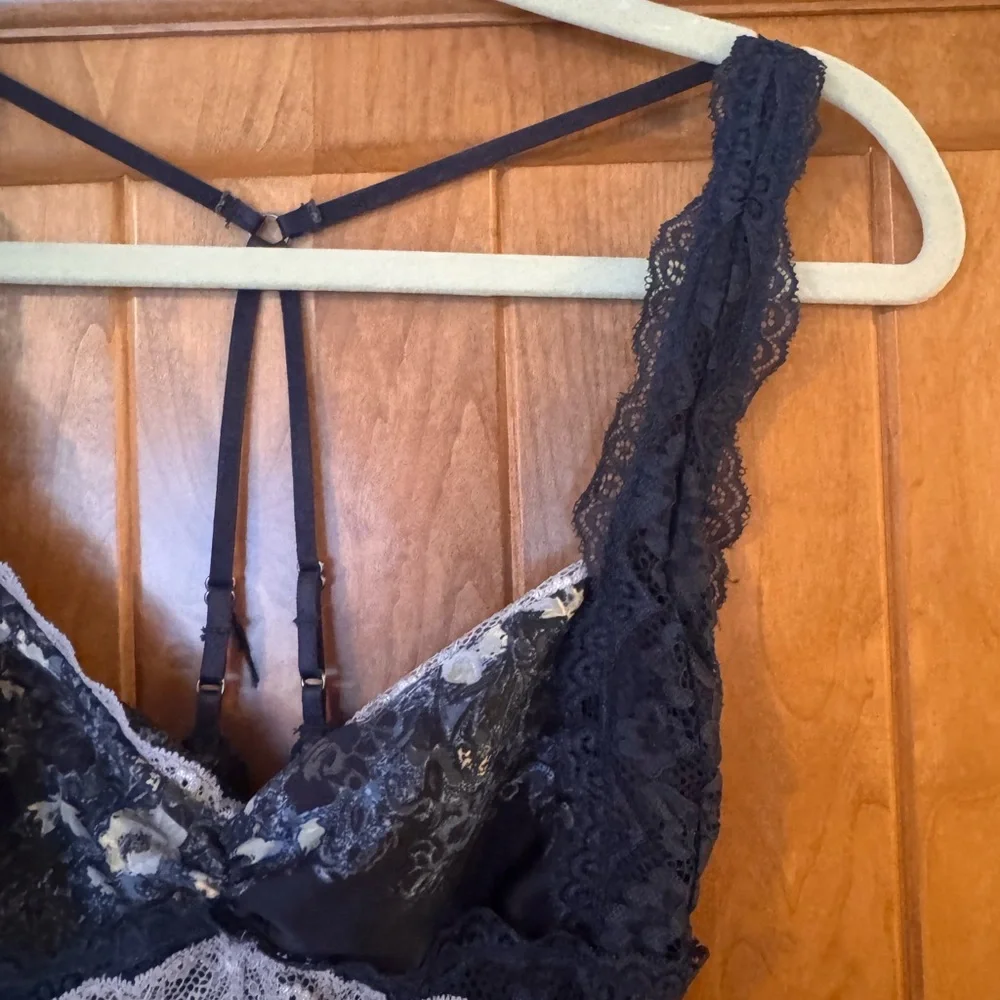 Free People Navy Floral Lace-Trim Maxi Dress